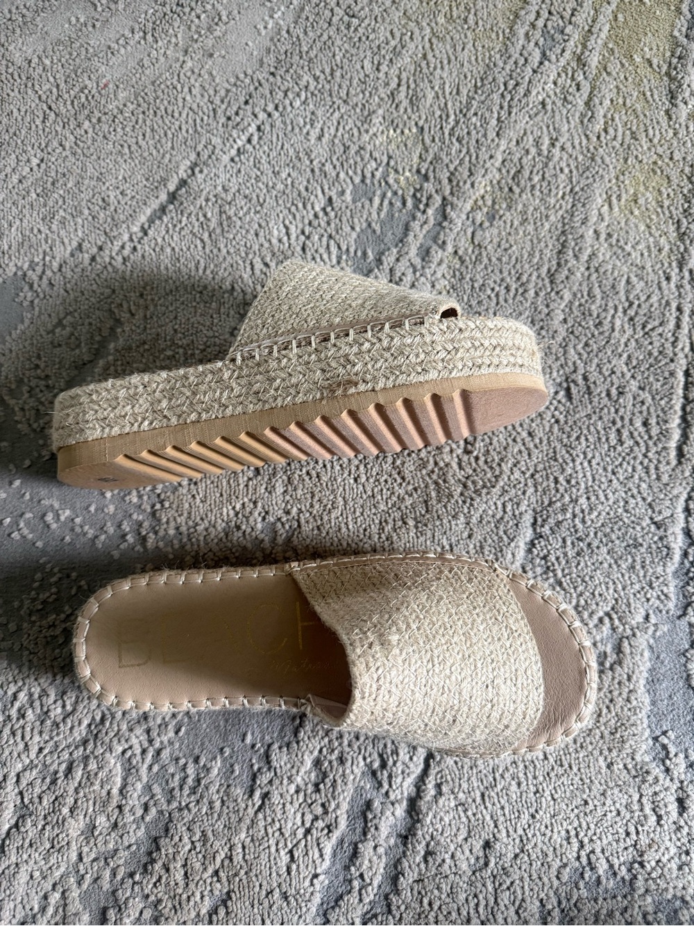 Beach by Matisse Del Mar platform slide sandals raffia neutral tan slip on 8